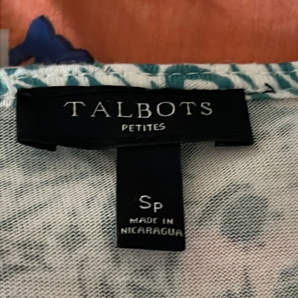 Talbots Green and White Sleeveless Ruched Blouse with Plunge V-Neck - Picture 2 of 7